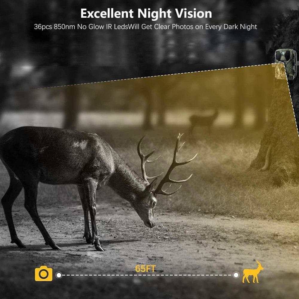 Videocamera Sorveglianza Esterna YOVOCA Fototrappola 4K HD, Fototrappola Infrarossi Invisibili, 32GB Fotocaera Caccia Per Telecamera Caccia Notturna
