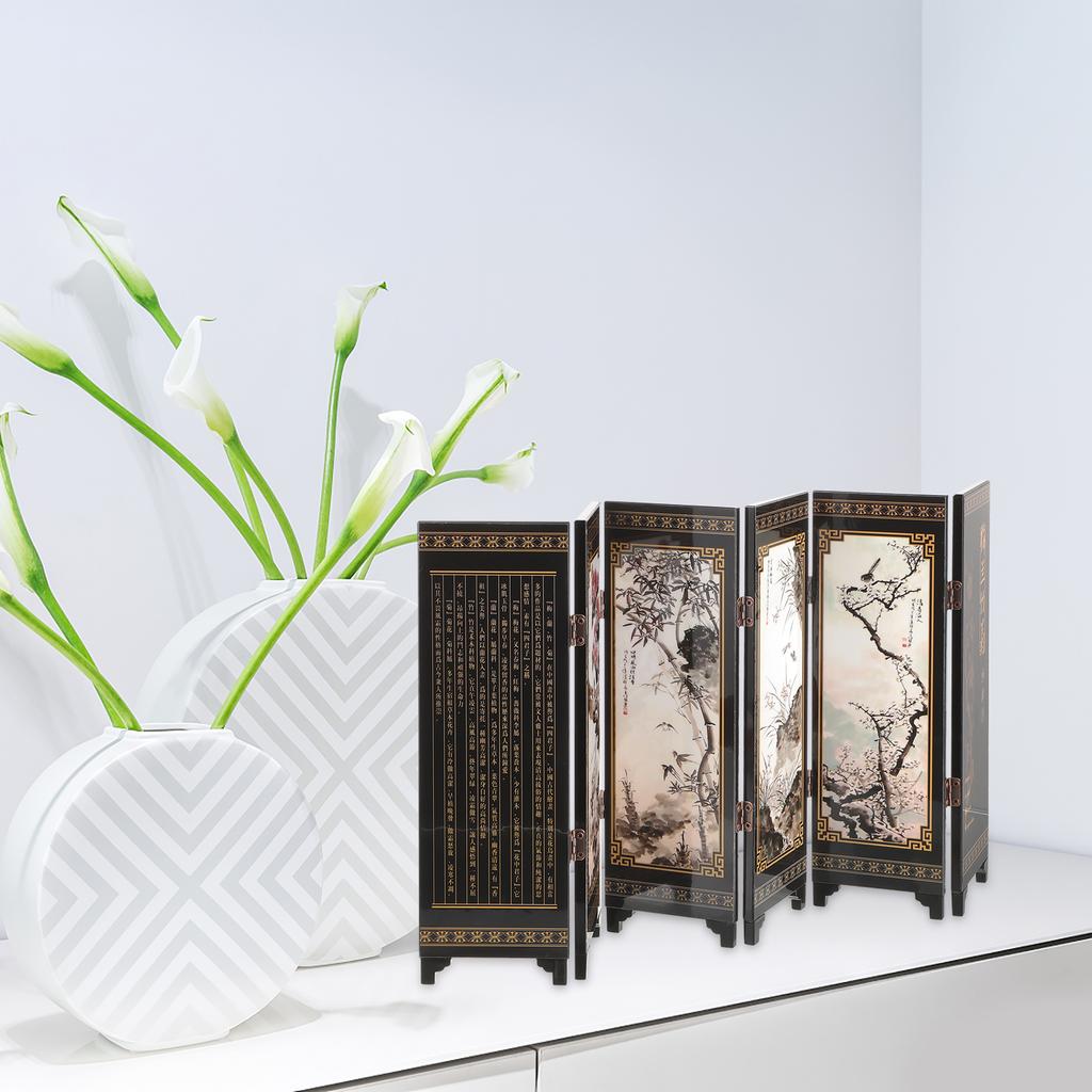 Wooden Mini Screen Foldable Style Screens Chinese Wall Dividers Room Partition Privacy Decor Home Garden Panel