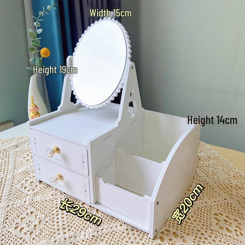 Zrcátko na make-up na stůl s velkou kapacitou a úložný box na kosmetiku se zásuvkami na rtěnky, šperky a péči o pleť