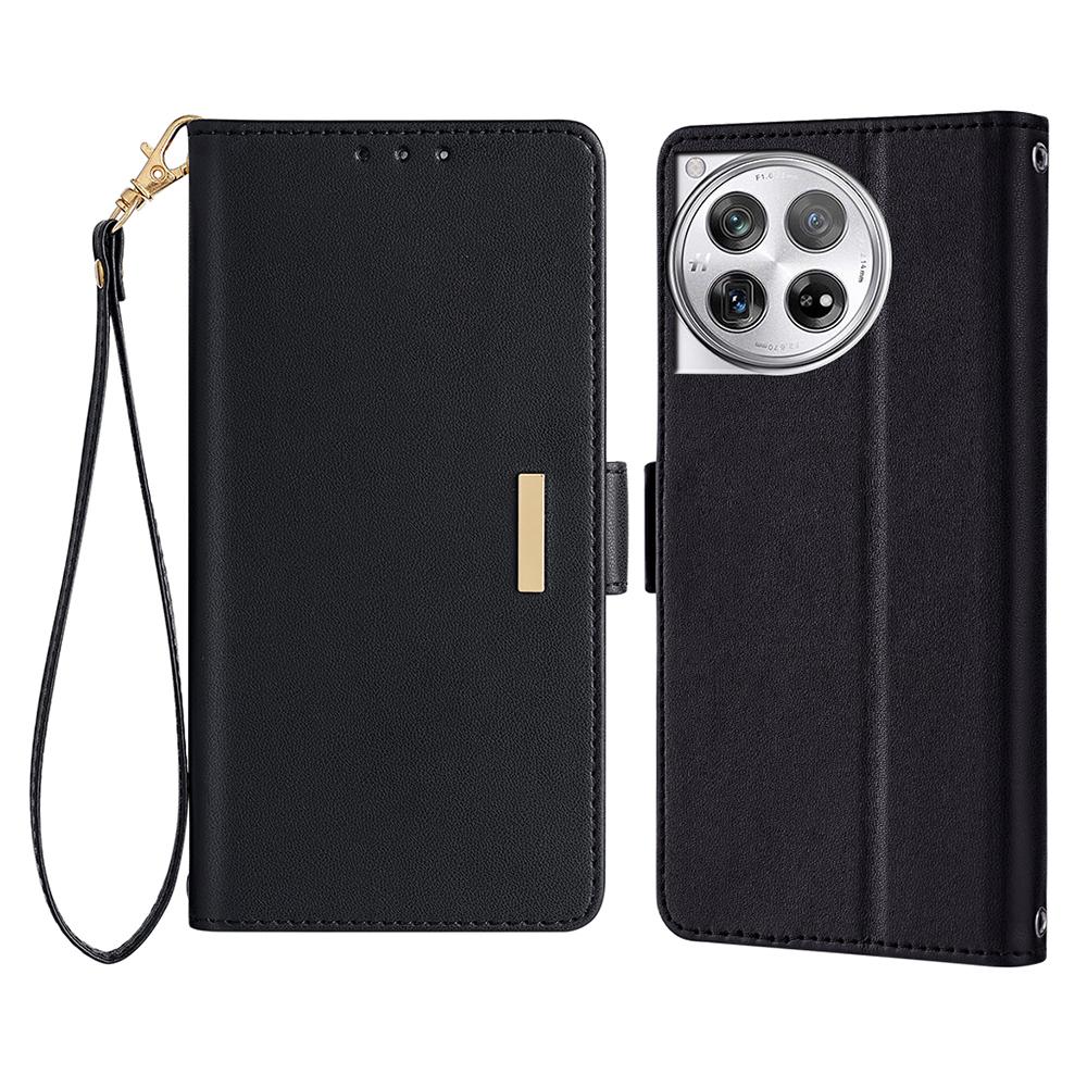 For OnePlus 12 5G Leather Wallet Case RFID Blocking Stand Cover with Hand Strap
