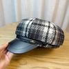 Octagonal Hat Women's Autumn and Winter Retro British Plaid Woolen Beret Versatile Newsboy Hat Trend