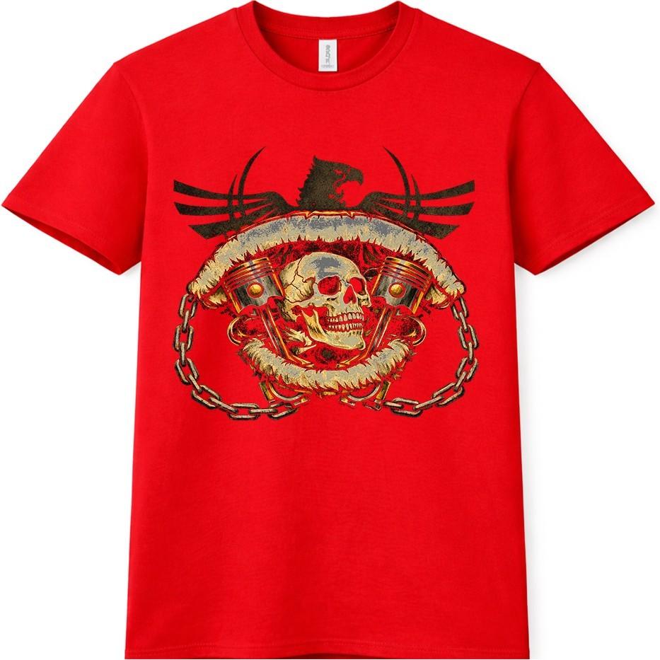 Skull Crossed Pistons TShirt Eagle Wings Chains Biker Motorcycle Gothic Tee S