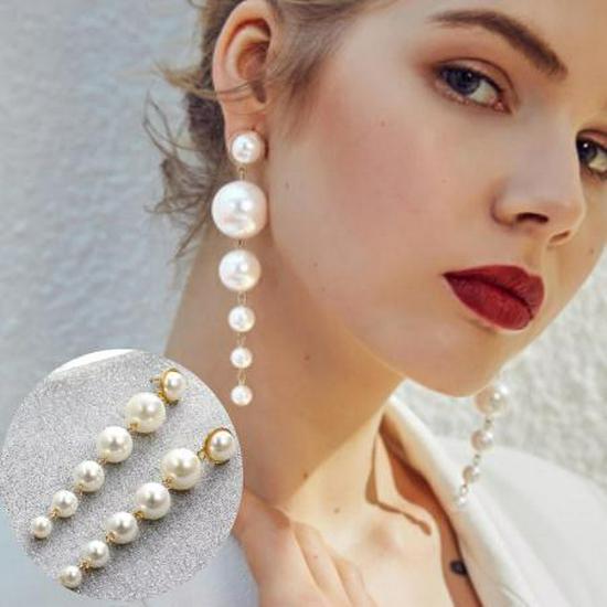 B368 Elegant Long Pearl Earrings - European, American, and Korean Inspired Fashionable Accessories золотой