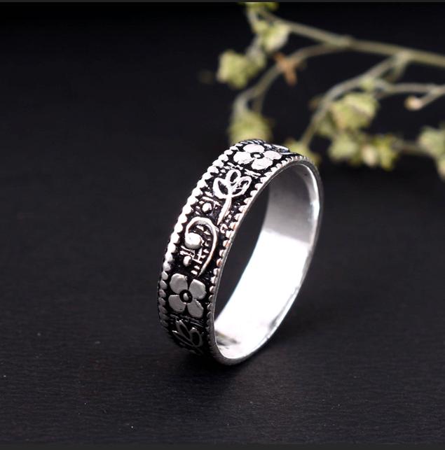 Handmade Sterling Silver Floral Band Ring | Vintage Style Flower Pattern Ring | Boho Minimalist Stacking Ring for Women,