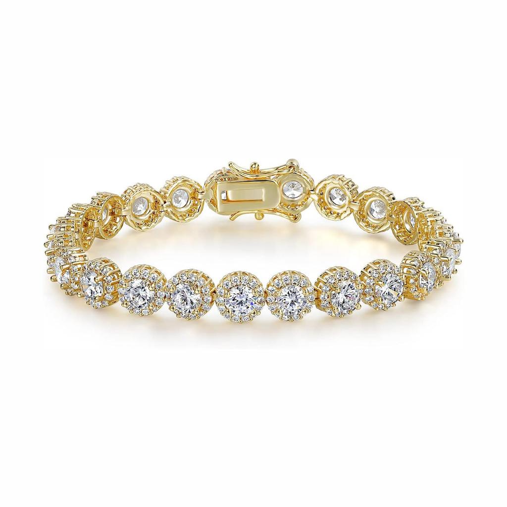 Hip Hop Luxury Brass 18K Gold Plated 5mm Round Cubic Zirconia Shiny Diamond Charm Bracelet Unisex Jewelry