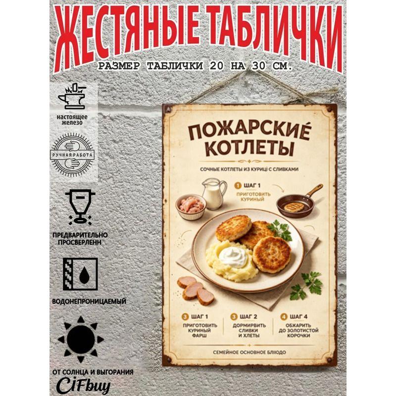 Metal Wall Sign with Home Recipes Design for Kitchen Decor, 20x30cm