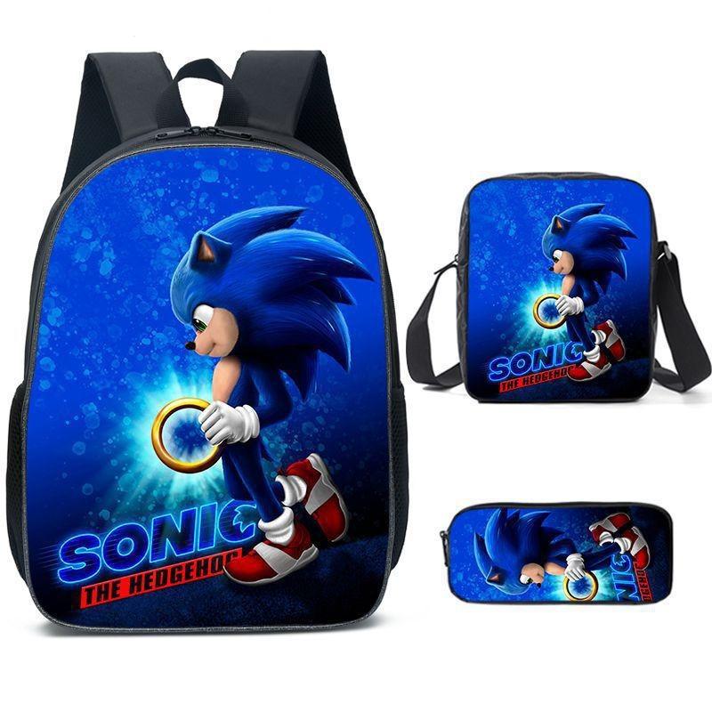 Sonic Cartoon School Bag Set With Oxford Fabric Breathable Lightweight For Kids School Use