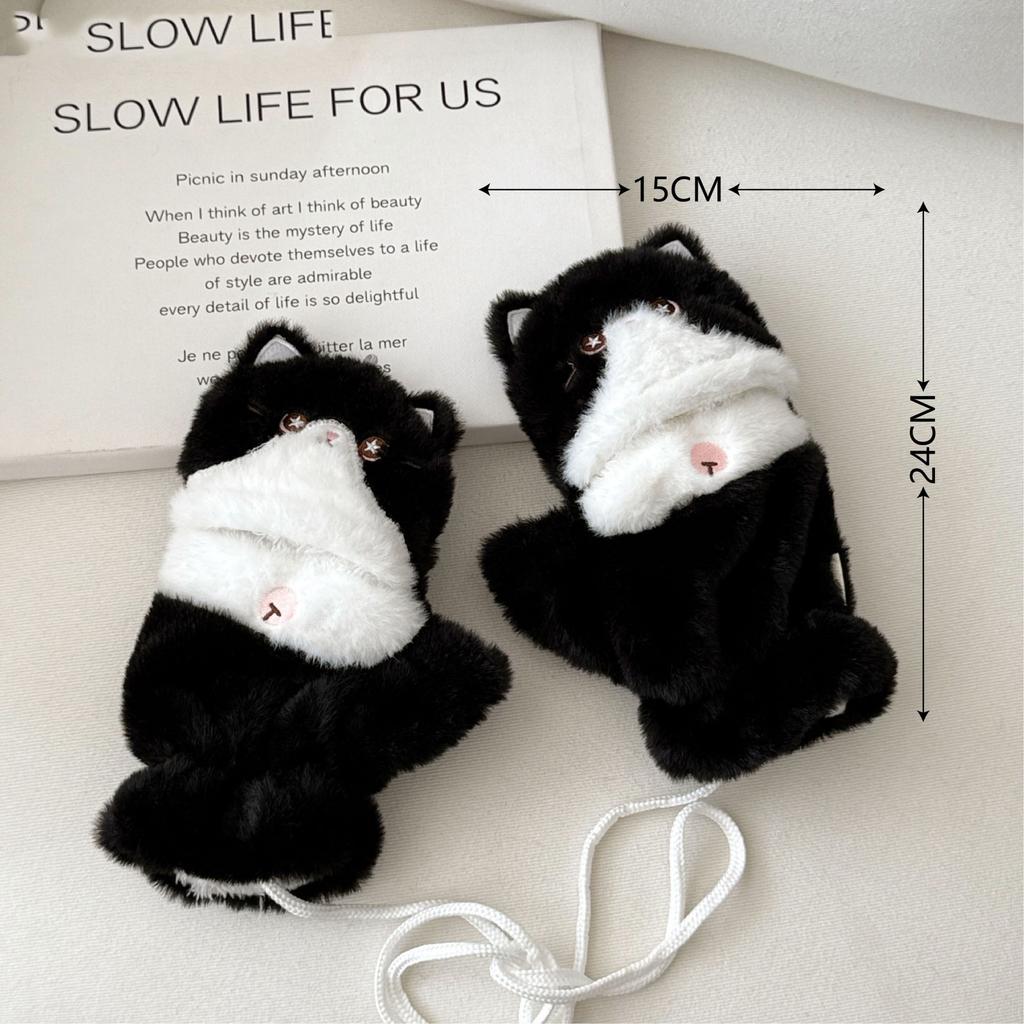 Cute Milk Cat Plush Autumn and Winter Cold Resistant Warm Gloves Scarf Kitten Knee Pads