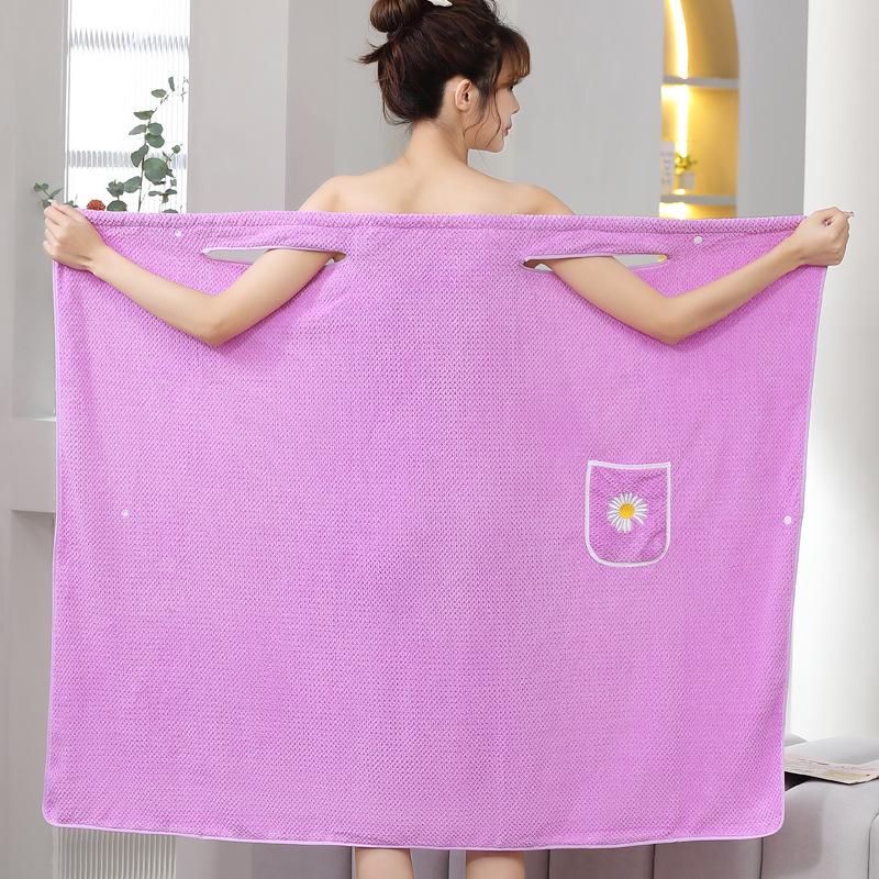 Coral Fleece Wearable Bath Towel: Thick, Soft, Absorbent Bathrobe for Women