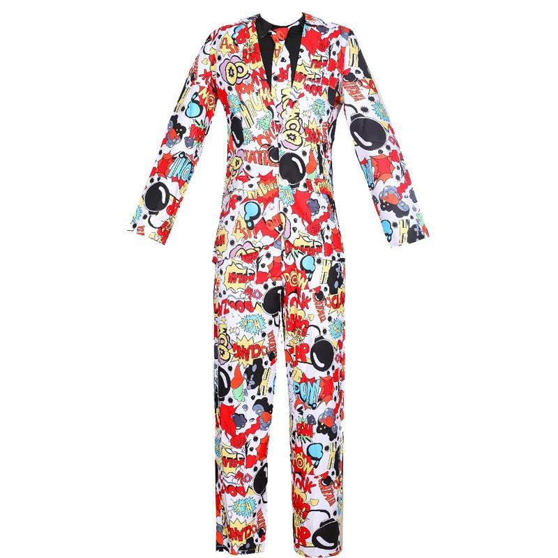 Halloween retro disco hip hop style men's print suit quality male host stage wear