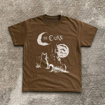 Gotické Kočičí Měsíc Vintage Grafické Tričko Unisex Bavlněné Tričko