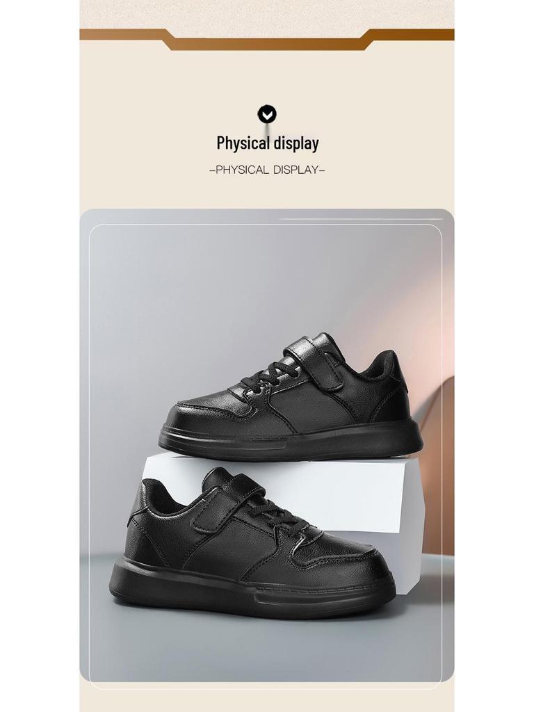 Kids' Spring/Autumn 2026 Leather Waterproof Sports Shoes - Black & White Styles