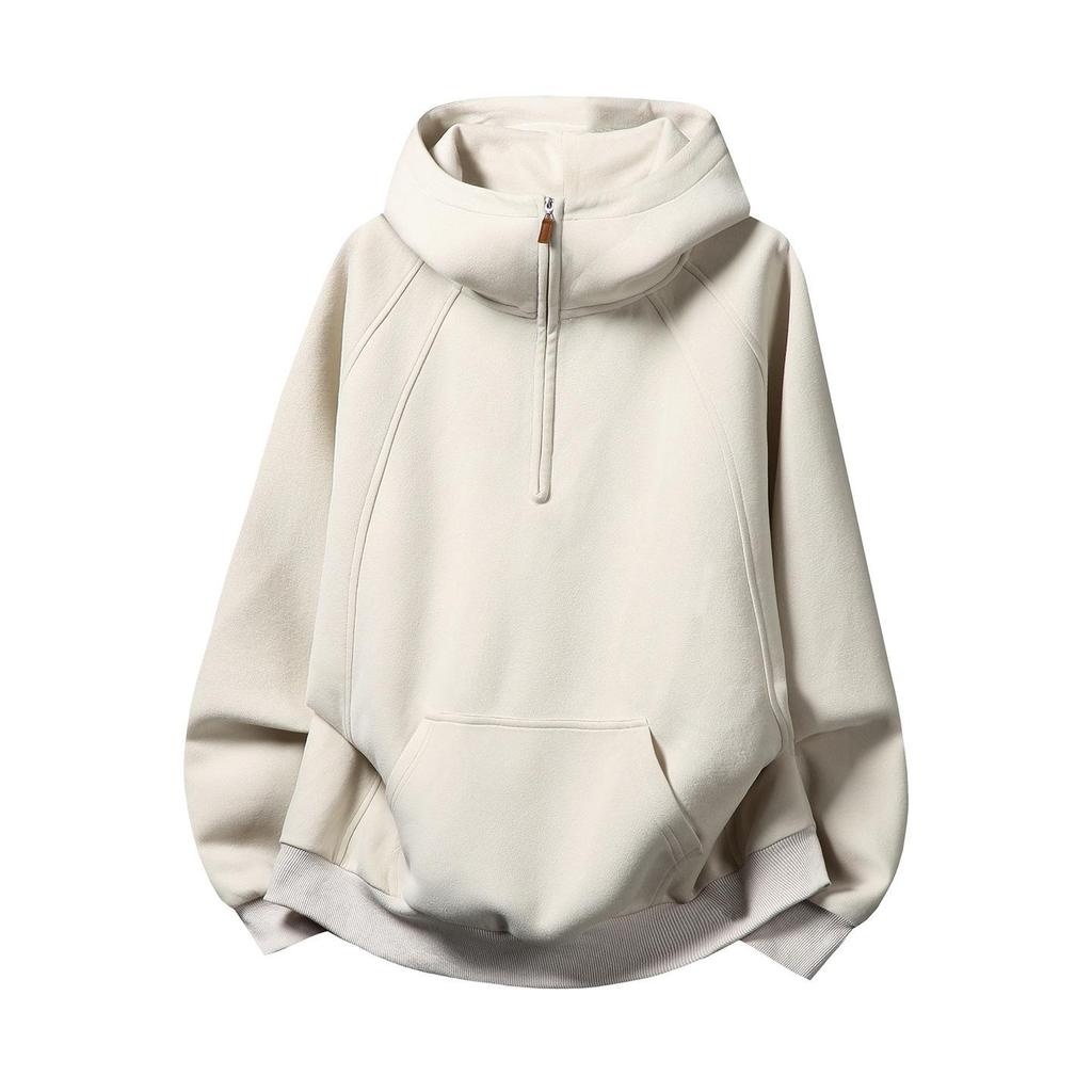 Unisex Heavyweight Half-Zip Hoodie with 3D Panel & Stand-up Collar for Autumn/Winter