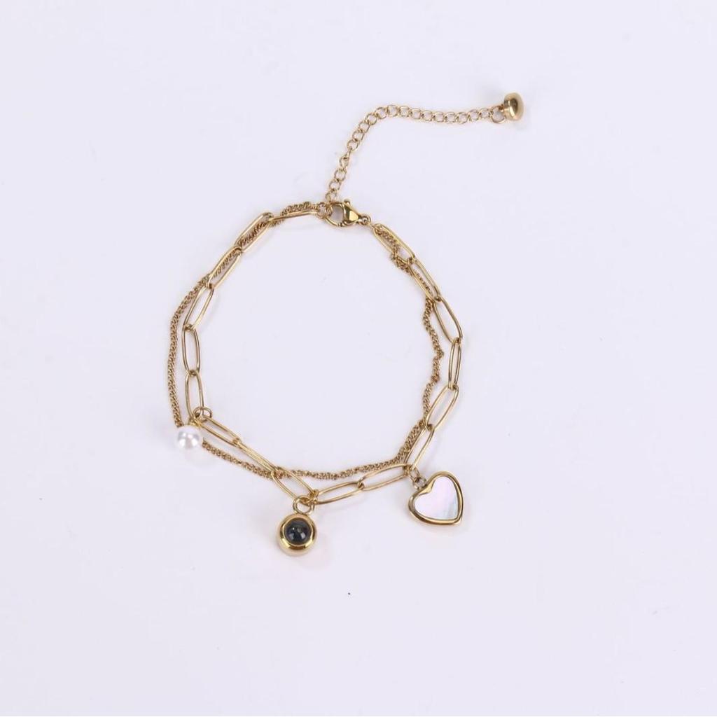 European-American Fashion Double-Layer Heart Bracelet for Women, Titanium Steel, Versatile & Colorfast