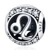 Copper Plate 12 Constellation Round Zircon Charms Beads Fit Panoriginal Bracelets Fine Diy Birthday Jewelry Gifts