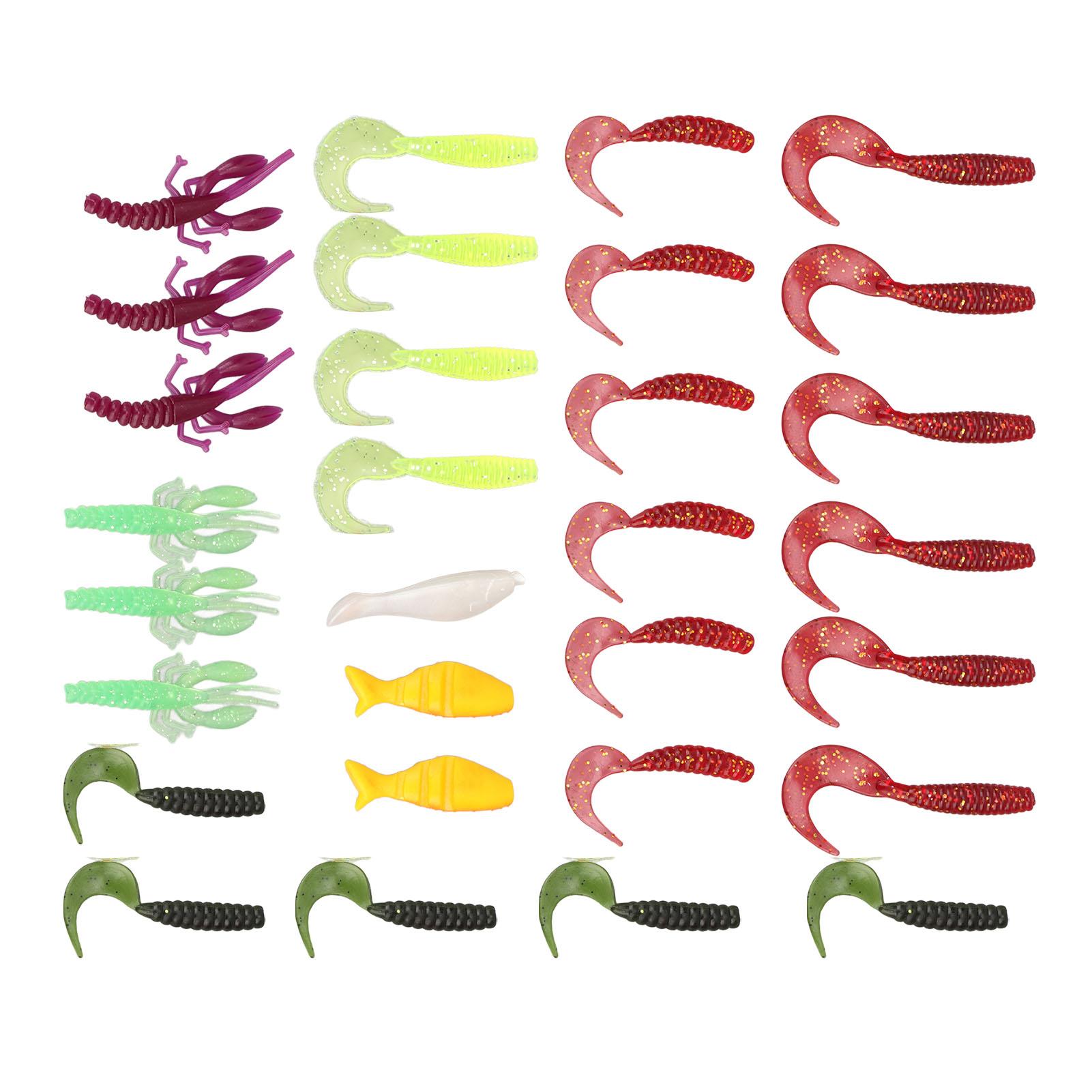 

30 шт. приманки с лопастным хвостом, виброхвосты, мягкие ПВХ джиг-головки, приманки с закрученным хвостом, набор рыболовных приманок для