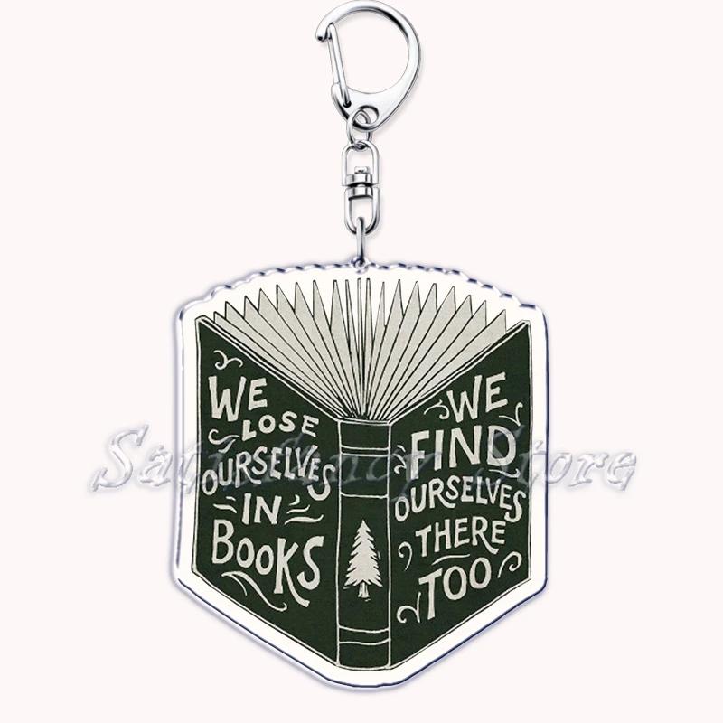 Pastel I Heart Flowery Books Keychains Ring for Accessories Bag Pendant Key Chain Keyring Jewelry Fans Lovers Gifts