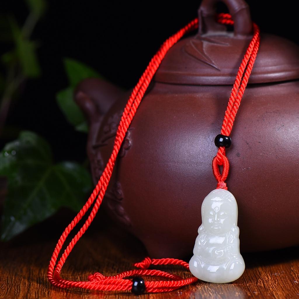 Natural Hotan Jade Little Buddha Male Pendant Women's Necklace Birthday Gift for Girlfriend and Wife with Certificate