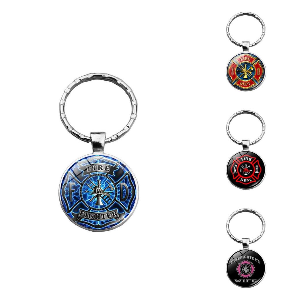 Sleek Rescue Firefighter Emblem Keychain Gemstone Zinc Alloy Key Ring For Men And Women