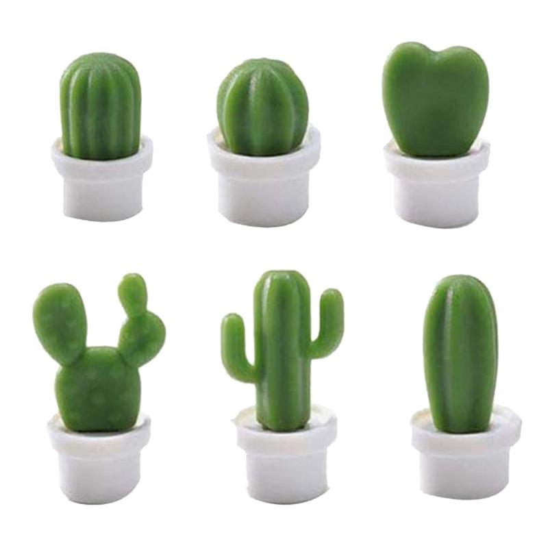 6Pack Cactus Themed Clip 3D Resins Succulents Plant Magnets Functional Refrigerator Accessories Home Office Use