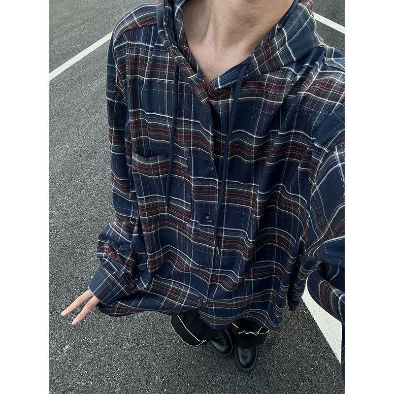 

Ретро клетчатое уличное худи: Унисекс Свободная Куртка с Длинным Рукавом для Защиты от Солнца 2X Large синий