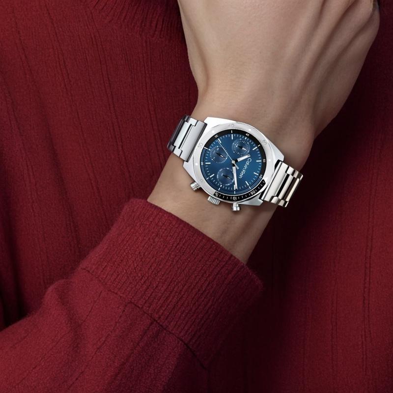 Calvin Klein Watch Quartz Movement Stainless Steel Strap 42mm Blue Dial Men's Watch 30 Meters Waterproof 25200464