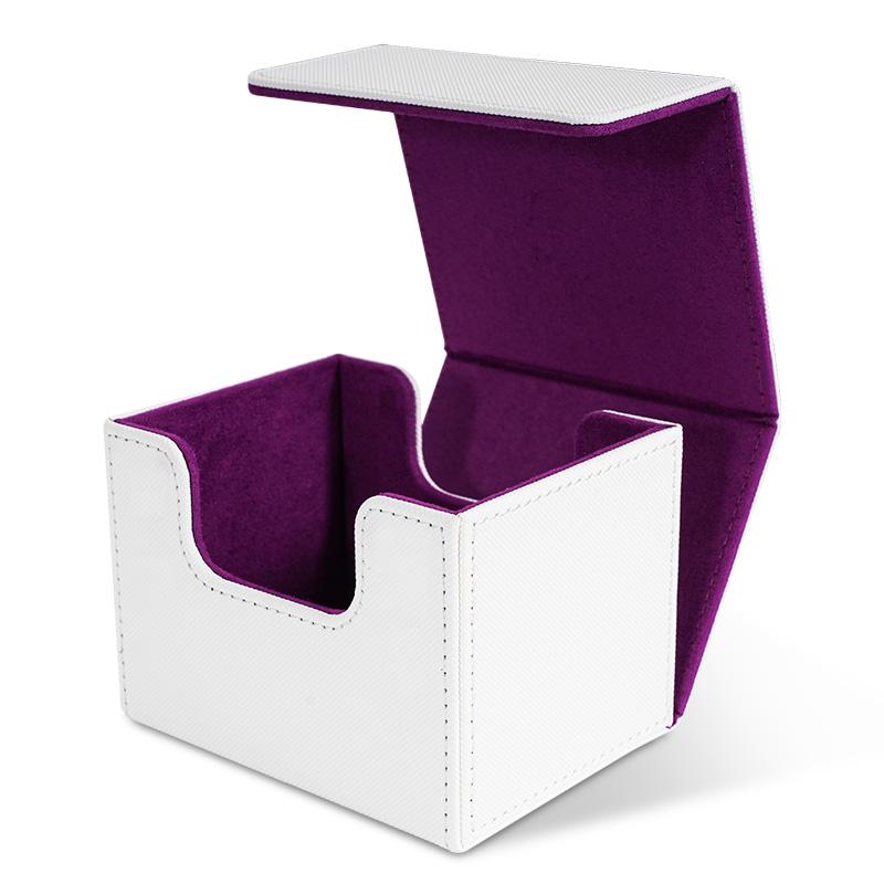 Kortlekslåda, kortförvaringslåda med plats för 100 kort med enkel sleeve, kortleksfodral i PU-läder med stark magnet för TCG-kort