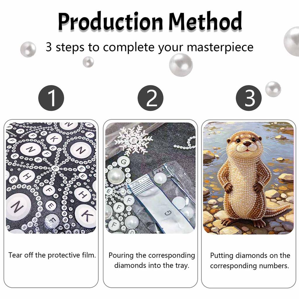 Stretched Frame Pearl Art Kit Cute River Otter DIY Sparkling Bead Canvas Relaxing Hobby Gift for Handicraft Enthusiasts Home Decor Art