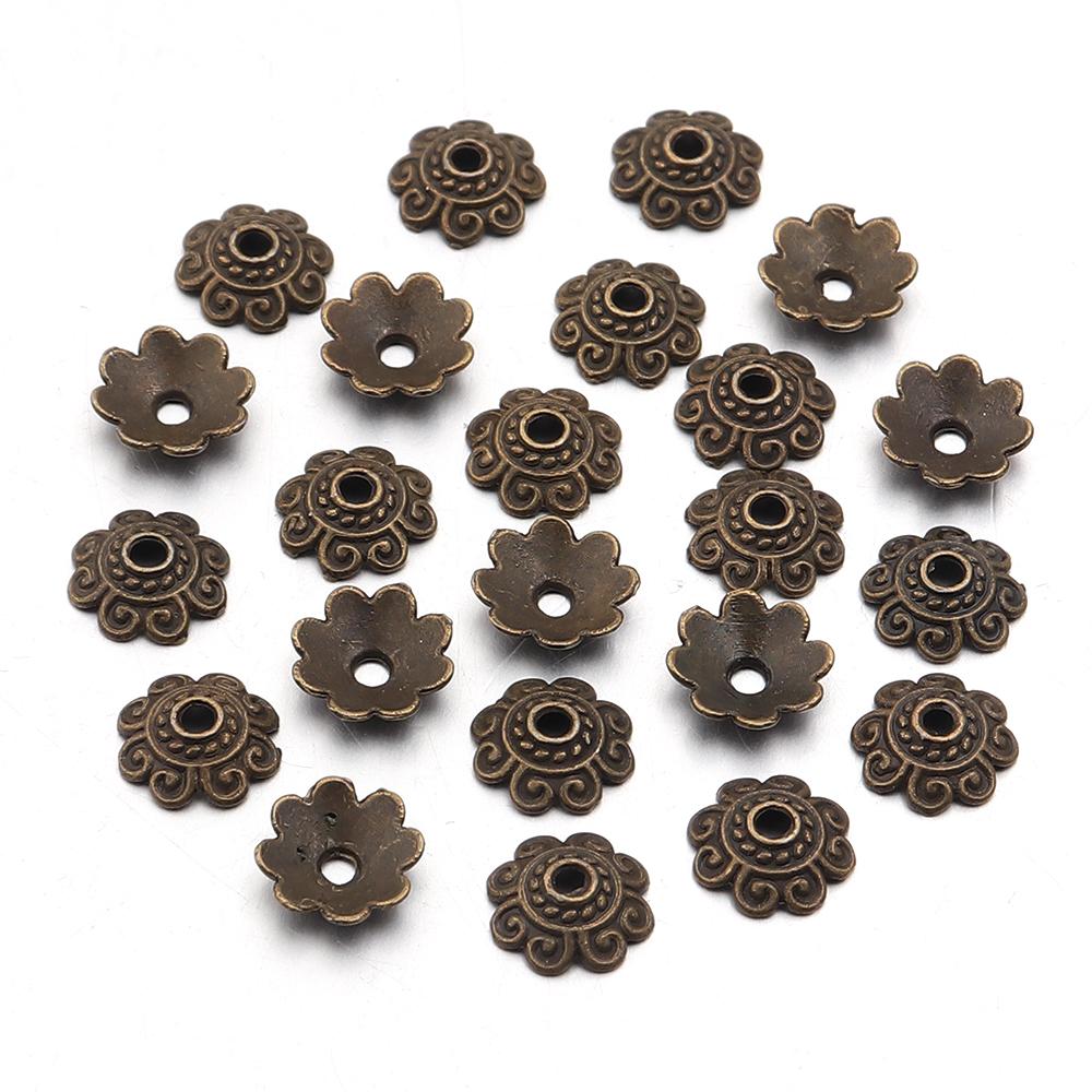 100pcs/lot 8mm Vintage Metal Beads Cap Flower Spacer Bead End Caps For Jewelry Making DIY Charms Bracelet Necklace Accessories