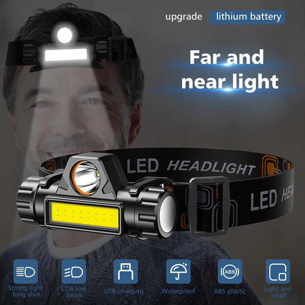 New 2pcs USB Fast Rechargeable Headlamp Dual light source multifunctional Headlight 90W XPE M06 Front Light  Working Fishing