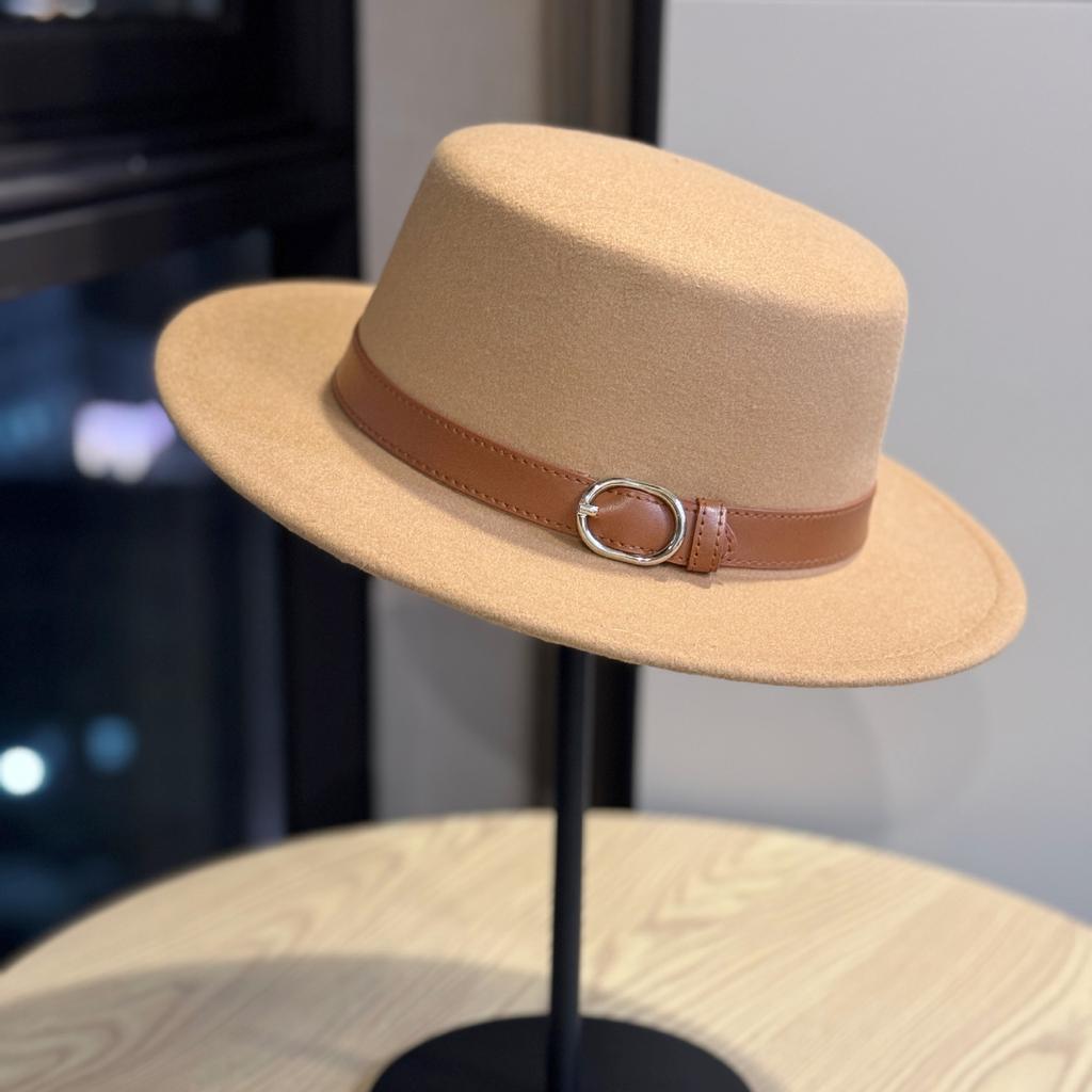 New British Style Retro Woolen Hat for Women Autumn and Winter Fashionable Versatile Belt Buckle Flat Top European and American Jazz Hat for Men