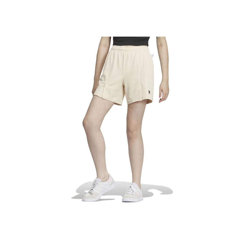 Adidas Neo Plain Logo Elastic Waist Straight-Leg Casual Shorts Women Bottoms Beige IA5011