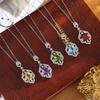 Natural Peridot Retro Pendant S925 Sterling Silver Necklace Women's Light Luxury Crystal Clavicle Chain Jewelry