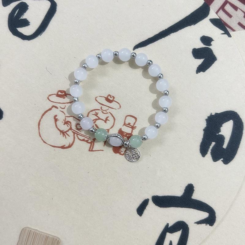 Elegant Beaded Elastic Rope Bracelet - Vintage Chinese Glass Beads for Girls