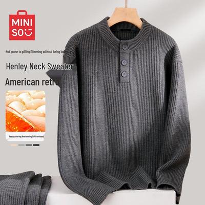 Men's Henley Collar Pullover Knit Sweater