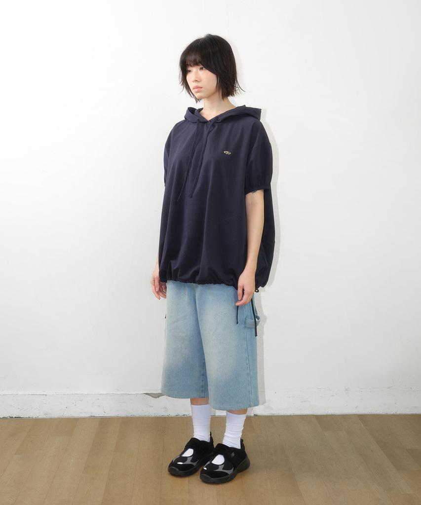 Overfit Wrinkle Shortsleeve Hoodie Navy