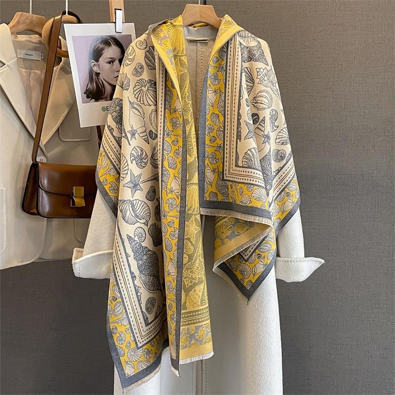 Design Floral Printed Cashmere Scarf Women Winter Pashmina Shawls And Wraps Thick Warm Bufanda Stoles Blanket Luxury