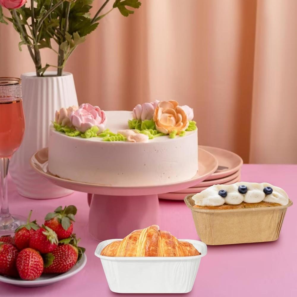 50pcs Disposable Cake Moulds, Rectangular Non-stick Paper Mini Baking Dish for Plumcake, Cakes, Bread (Brown)