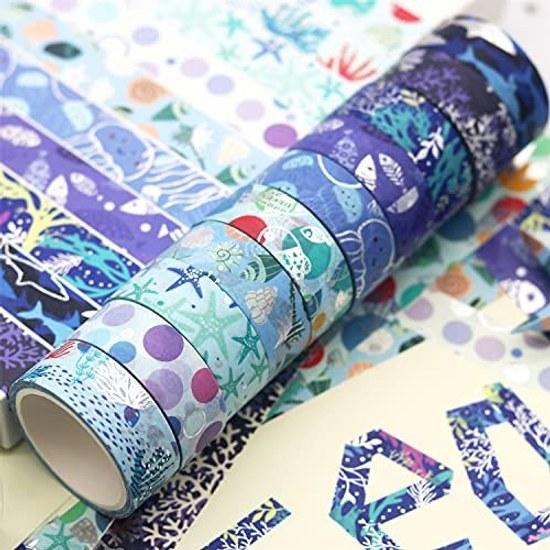 Masking tape 10 pieces set washi ocean blue silver foil DIY craft journal planner scrapbook wrapping gift decoration