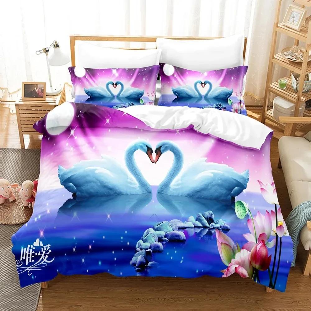 Luxury New 3D Print Anime Swanbedding Sets Duvet Cover Set With Pillowcase Twin Full Queen King Bedclothes Bed Linen