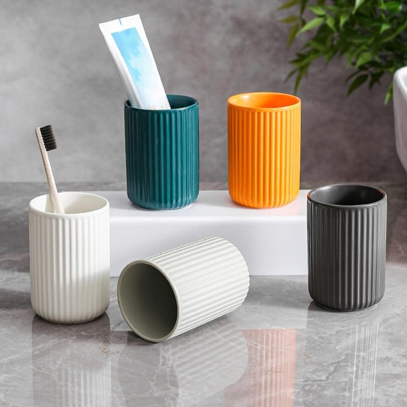 Textured Ceramic Bathroom Cup for Toothbrush Storage Daily Rinsing and Sink Counter Organization for Dorm Bathroom Use