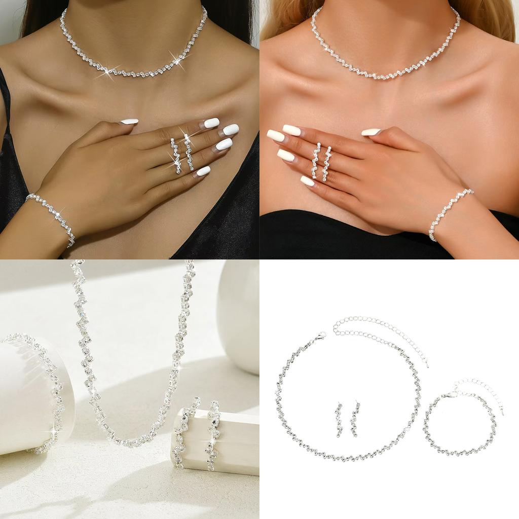 Dazzling Rhinestone Crystal Bridal Jewelry Classic Bride's Jewelry Set Rhinestones Necklace Bracelet Earrings Ensembles