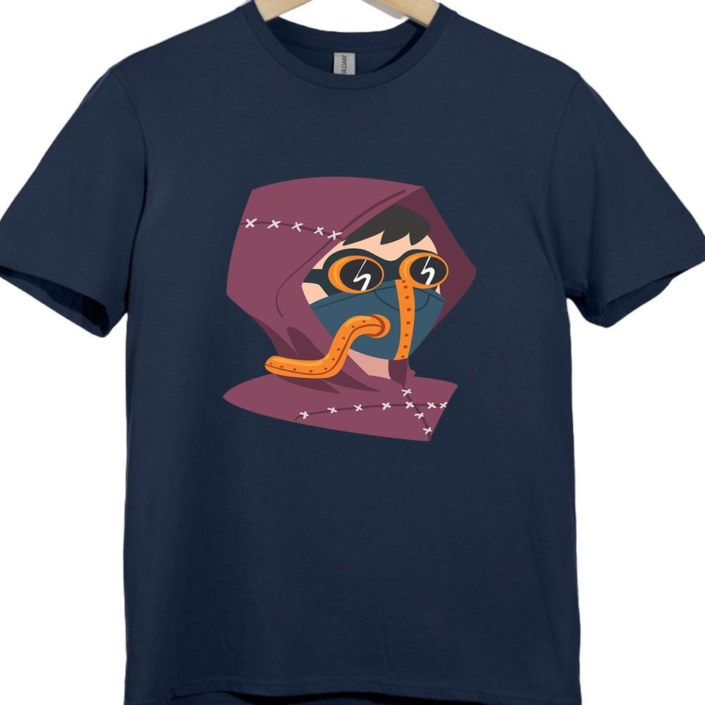 Hooded Cyberpunk T Shirt Neon Mask Futuristic Hacker Techwear Tee