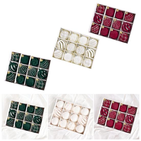 12Pcs Velvet Christmas Balls Decorative Plastic Ornaments Holiday Tree Decoration for Christmas Weddings Parties