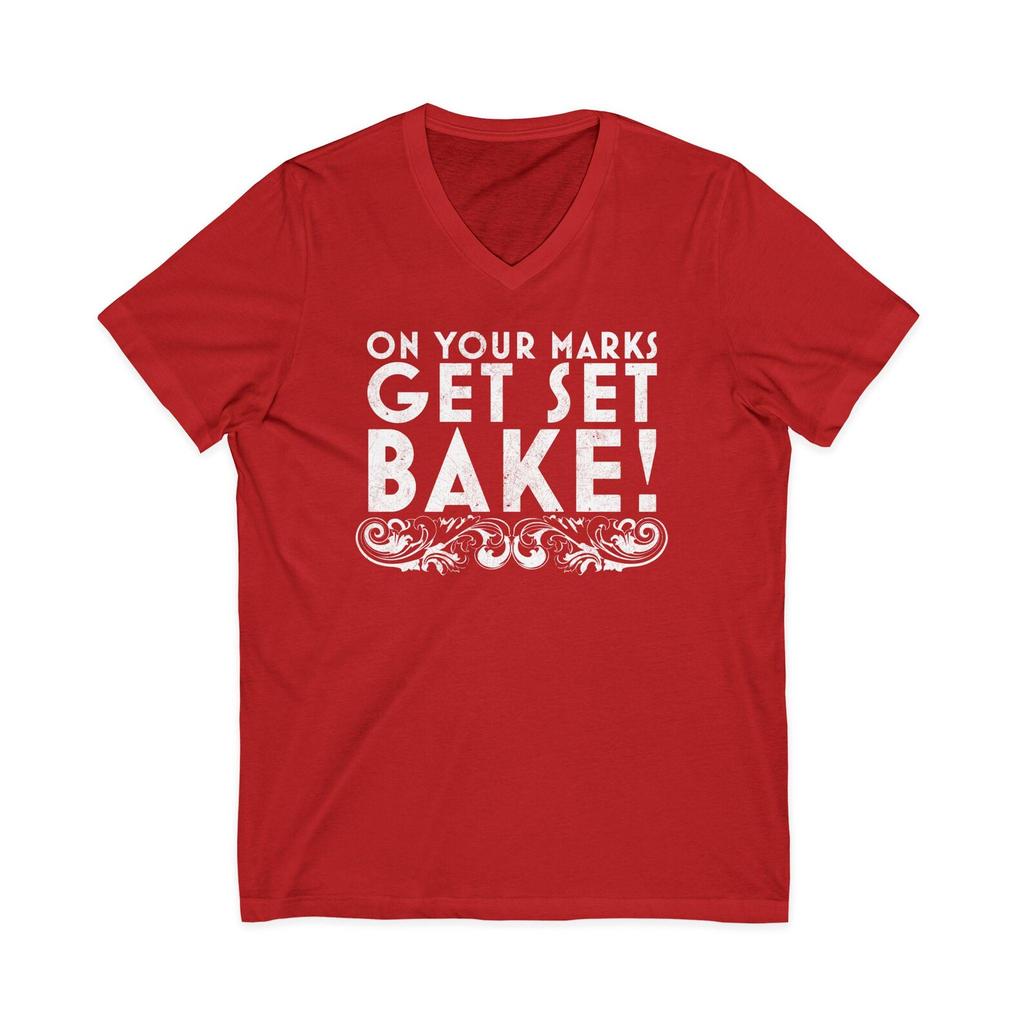 On Your Marks Get Set Bake | The Great British Baking Show Fan V-Neck Tee