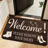 1pc, Dark Brown Wood Grain Take Off Shoes Reminder English Door Mat, Easy Footprint Pattern, Fleece Thickened 1.02cm Sponge Filling, Non-Slip And Wear