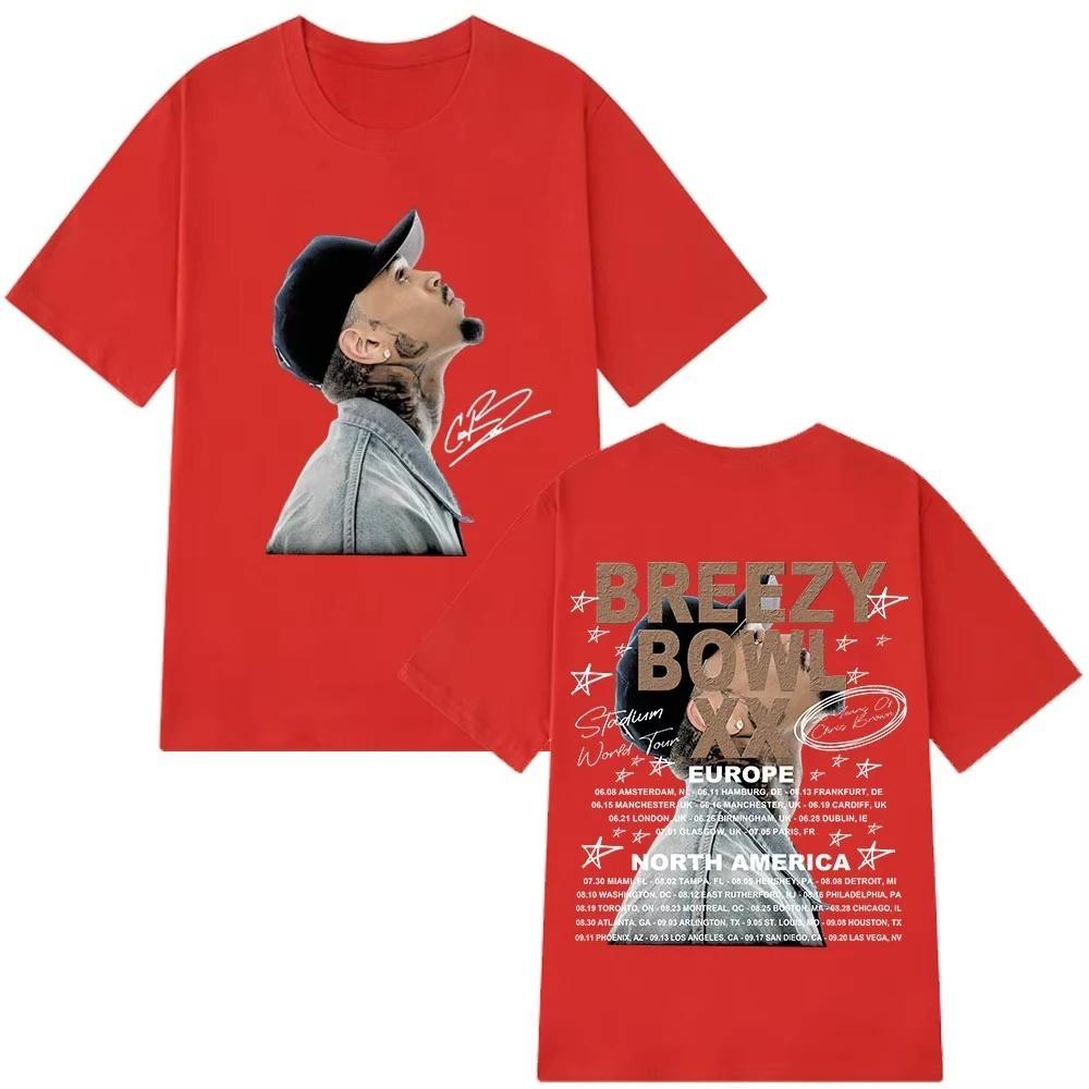 

2026 T-shirt Unisex Women Fashion Hip Hop T Shirt Rapper Chris Brown Breezy Bowl XX Tour Cotton Casual Oversized Tshirts Streetwear 4XL