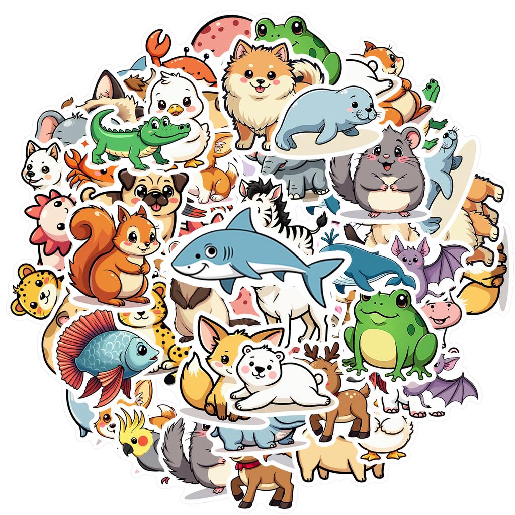 35pcs-50pcs Cute Animals Stickers Cartoon Cute Creatures DIY Stickers Stickers For DIY Phone Guitar Laptop Notebook