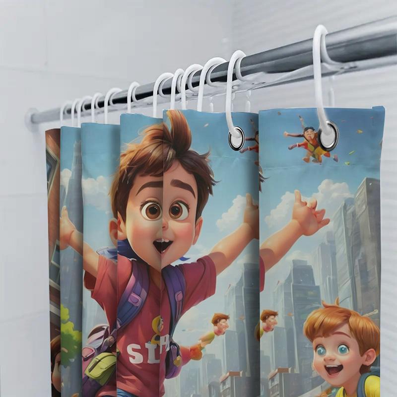 Happy Kids Running Shower Curtain | Fun and Colorful Bathroom Decor