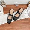 Grape Mother Sparkling Diamond Buckle Small Square Head Width Word with Commuting Versatile Low Heel Temperament Half Drag Women's Bag Head Lazy Shoes